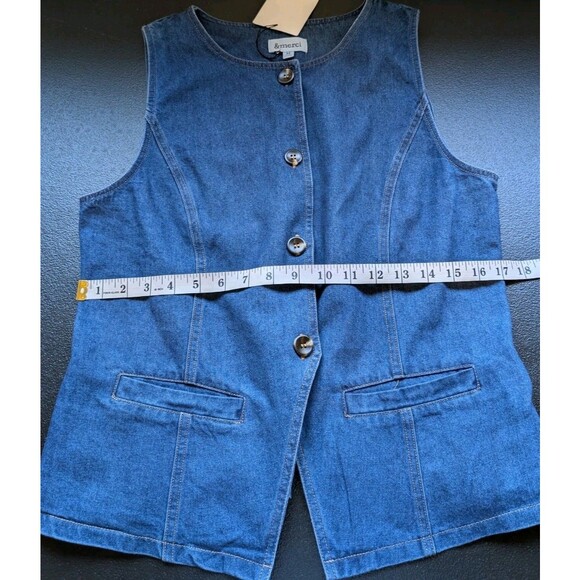 &Merci Denim Vest Blue Cotton Western Rodeo Button Front Size Medium - Picture 7 of 10